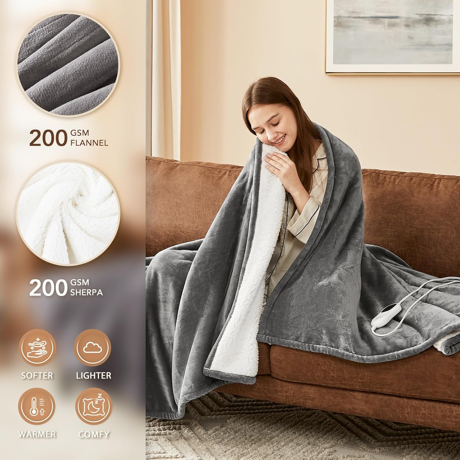 Electric Heated Blanket  | Soft Flannel | Portable & Quick-Heating
